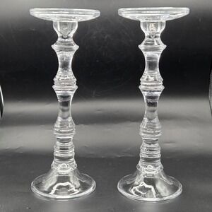 LARGE K&K Clear Glass Candle Holders 13.5" TALL Set of 2